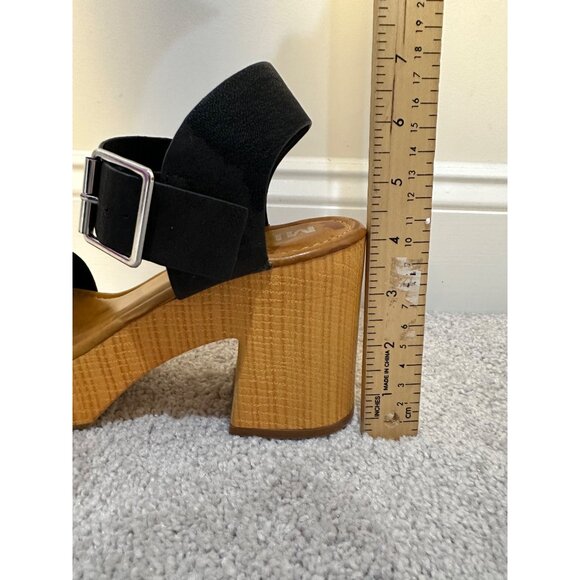 MIA Size 8 Black Strap Platform Sandals W/ Wood Block Heel & Adjustable Strap - Picture 7 of 14